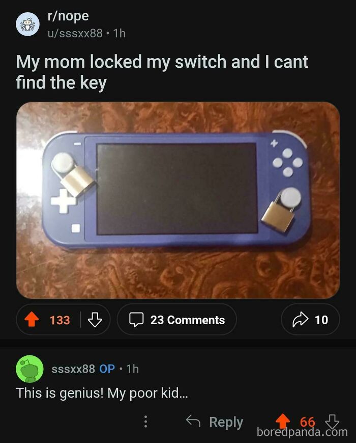 Reddit post where a parent pretended to be someone else on their own post about a locked console