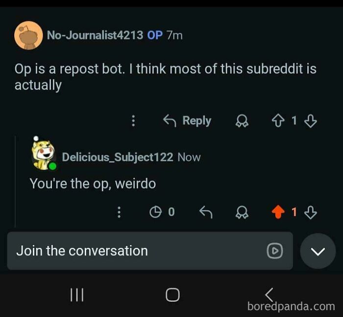A Reddit thread showing a user who pretended to be someone else commenting on their own post and getting caught.