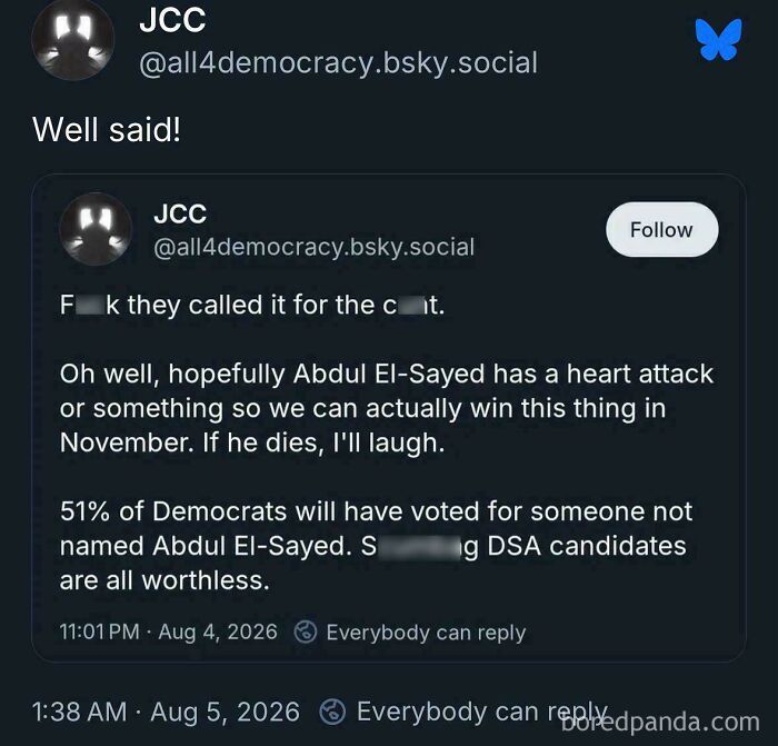 A social media post where a user pretended to be someone else agreeing with their own controversial opinion