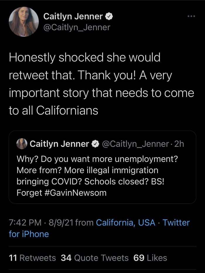 A tweet where Caitlyn Jenner pretended to be someone else and embarrassed herself by praising her own post