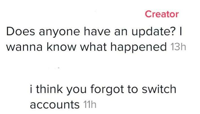 A comment thread where a creator pretended to be someone else and forgot to switch accounts