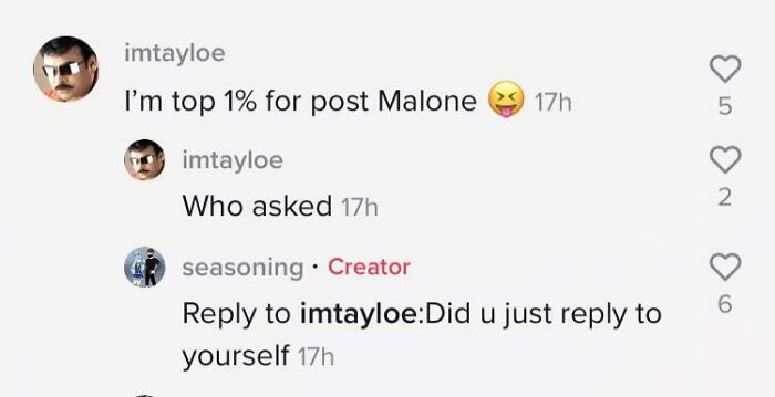 An online user who pretended to be someone else but forgot to switch accounts on social media.