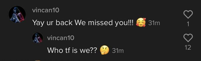 A social media comment thread where someone pretended to be someone else, replying to their own comment.