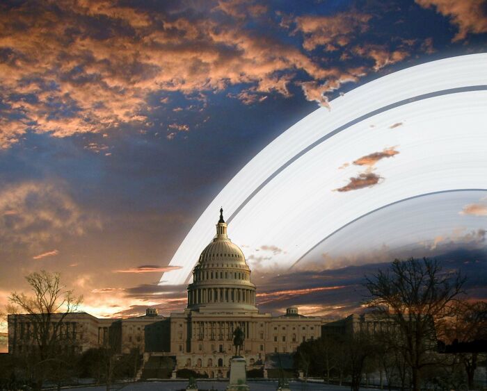 Cool photo depicting what happens if Saturn rings were visible from the US Capitol