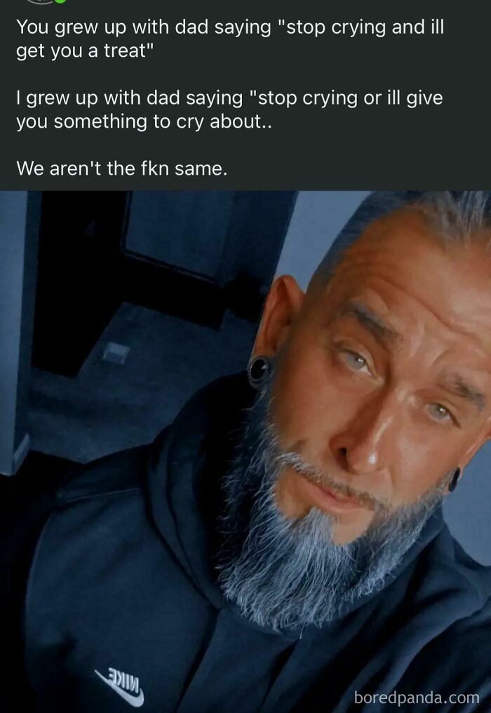 Man with gray beard and Nike hoodie relates to tough guys looking cool