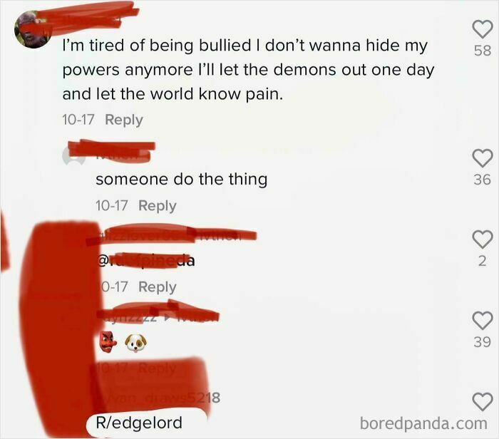 Edgelord comments showing tough guys trying to look cool on social media