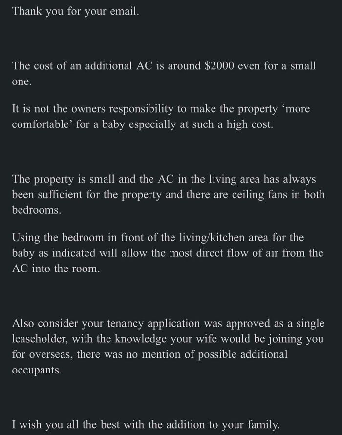 A tenant email highlighting frustrating renting experiences over property heating and cooling costs.