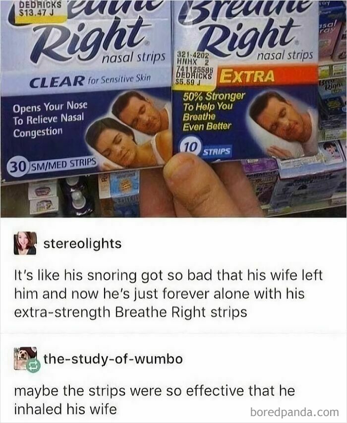 Edgy meme on snoring man with extra strength Breathe Right nasal strips