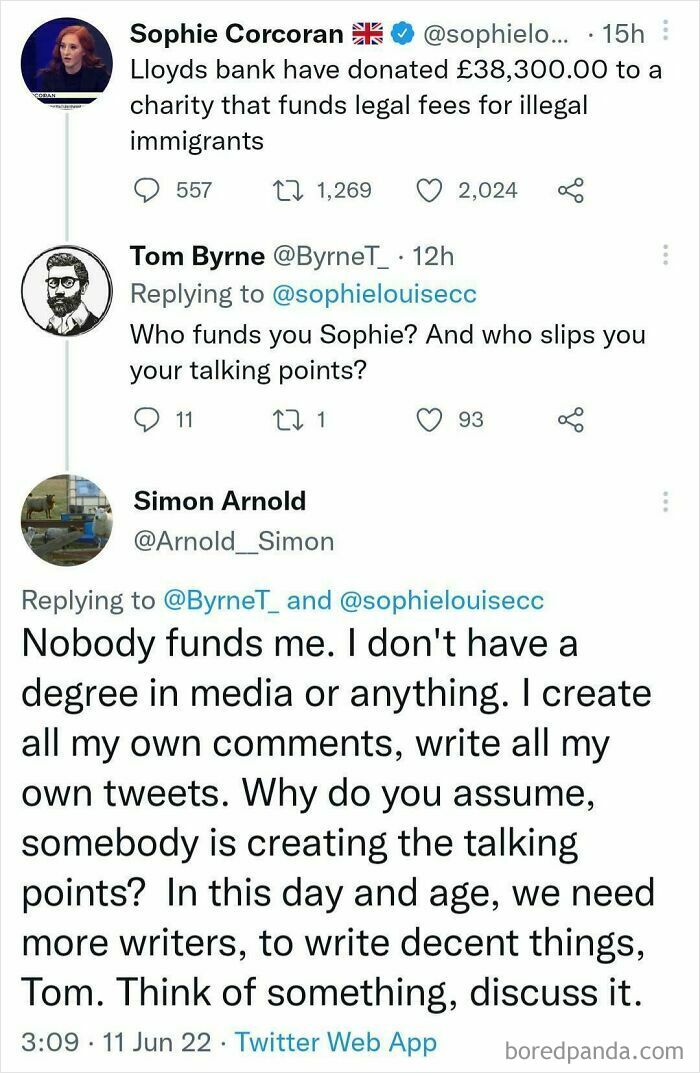 Twitter exchange showing a user replying to a question aimed at another, pretending to be someone else.