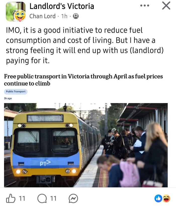 A facebook post complaining about free public transport, highlighting renting and booking issues