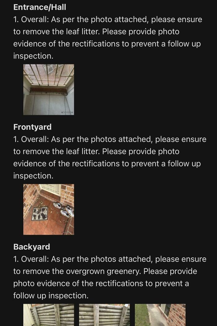 Rental inspection report screenshots illustrating regrettable renting and booking experiences.
