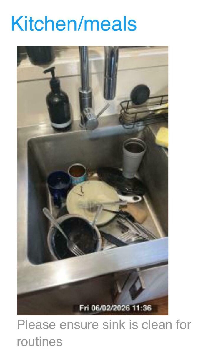 An inspection report photo of a dirty kitchen sink, highlighting renting and booking requirements