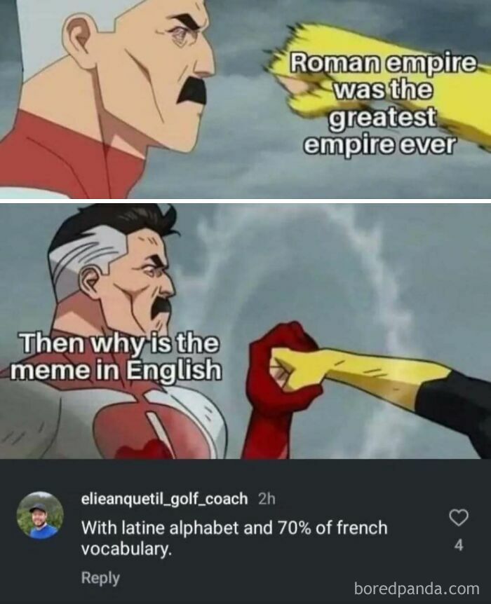 Roman empire greatest meme questioning why meme is in English