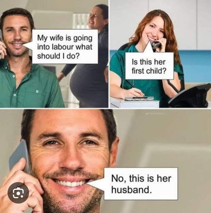 Comical meme of a man misunderstanding labor question with his wife