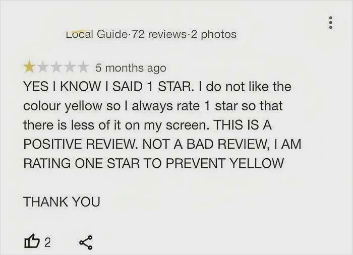 I Am Rating One Star To Prevent Yellow