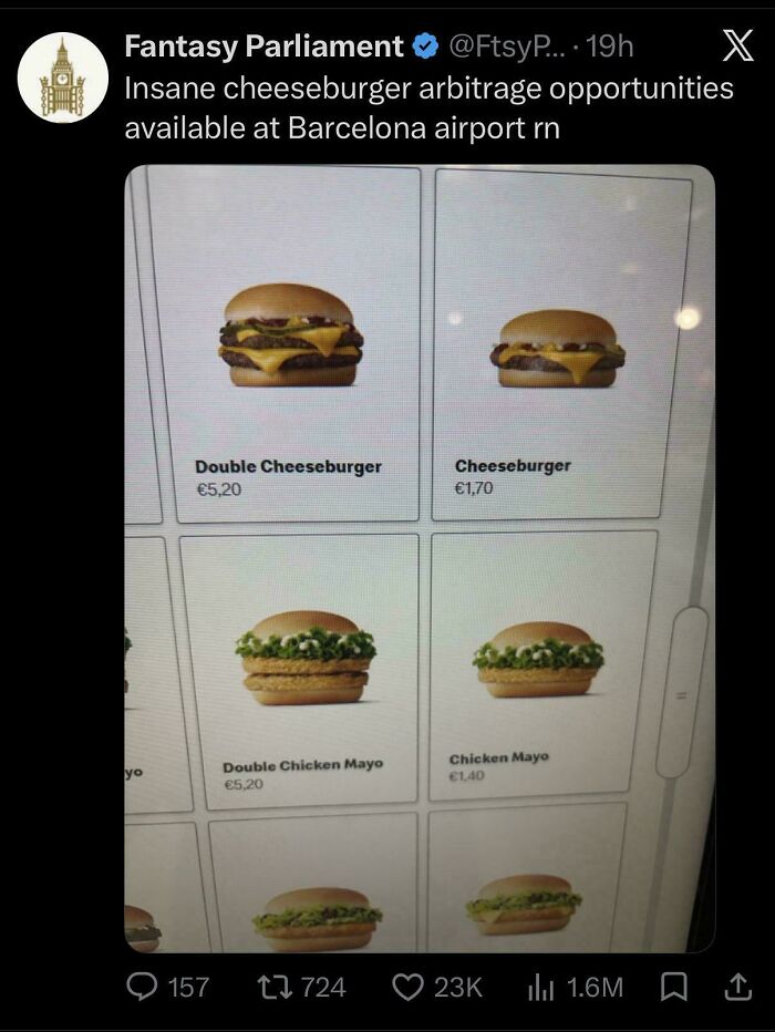 Insane Cheeseburger Arbitrage Opportunities Available At Barcelona Airport Rn