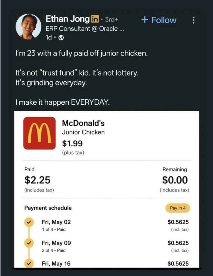 I’m 23 With A Fully Paid Off Junior Chicken
