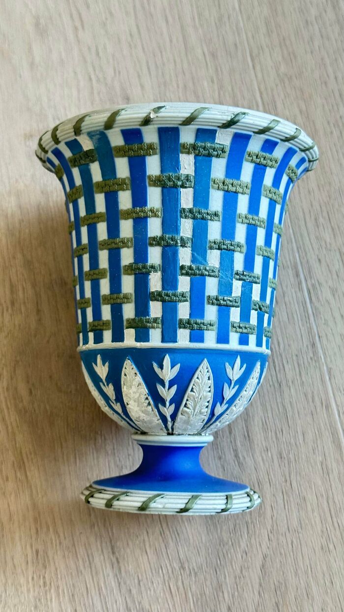 Small blue and white pottery vase, an old treasure discovered by antique lovers