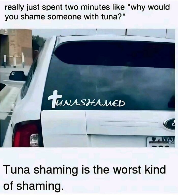 Meme featuring wild bumper stickers on a car window reading Unashamed next to a cross logo.