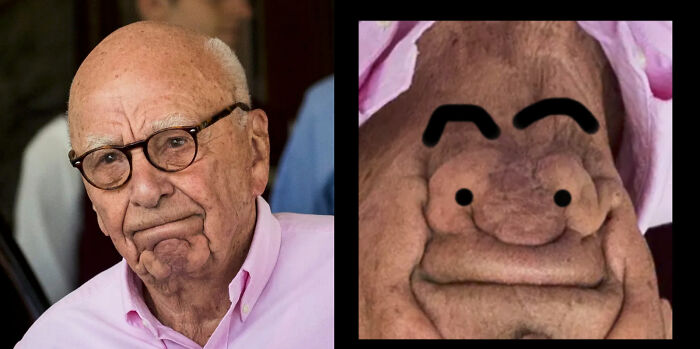 An edited photo highlighting a funny face on an older man's chin, illustrating cute things wives do