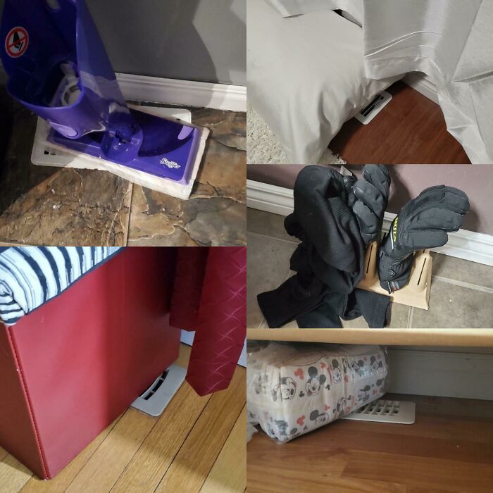 A collage of household items blocking vents, showing unhinged things wives do