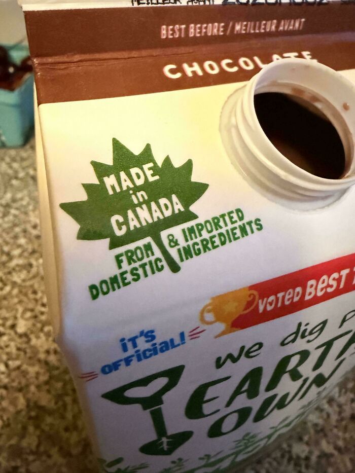 A chocolate milk carton with confusing text as an example of badly designed signs