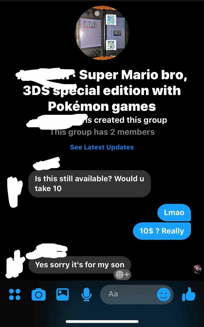 An online conversation where entitled people make an insulting offer of ten dollars for a Nintendo 3DS.