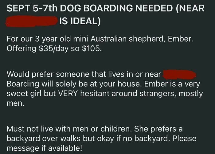 A demanding dog boarding request from entitled people