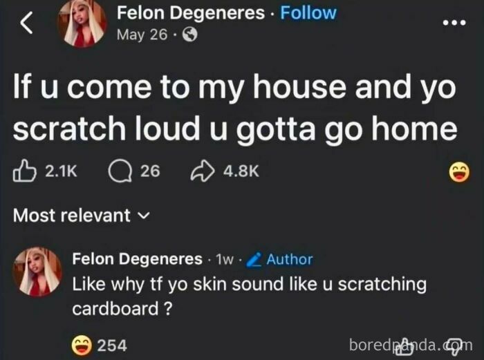 A screenshot of a funny social media post about loud scratching, featured in hilariously ridiculous memes.