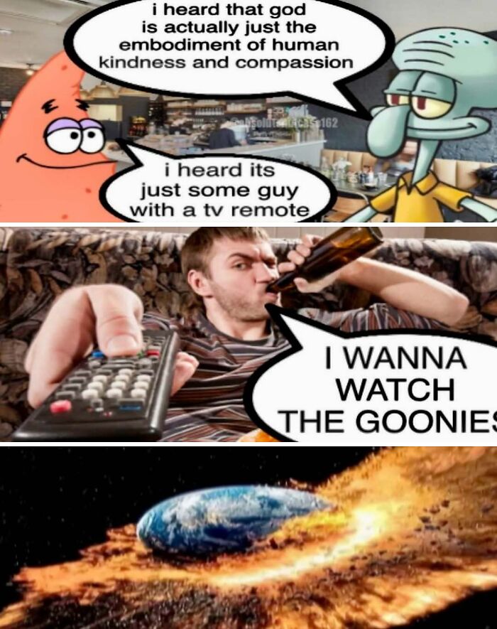 A comic strip about God destroying Earth, representing one of many funny memes