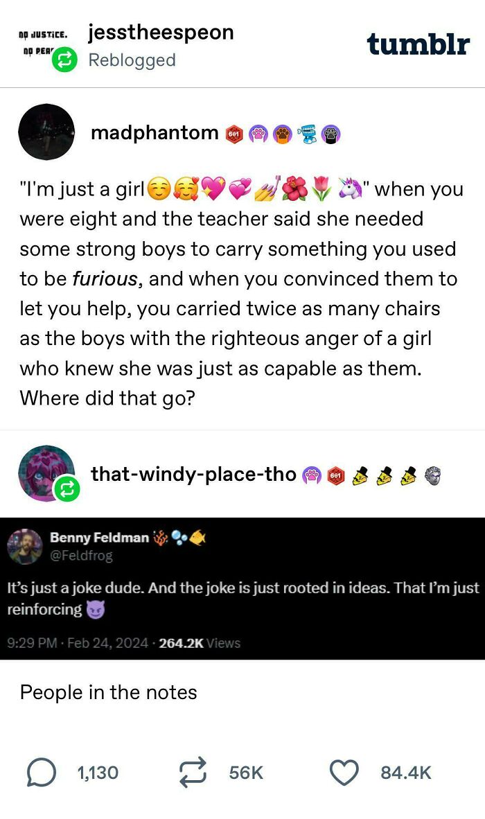 Tumblr post on female empowerment and a Twitter joke about ideas