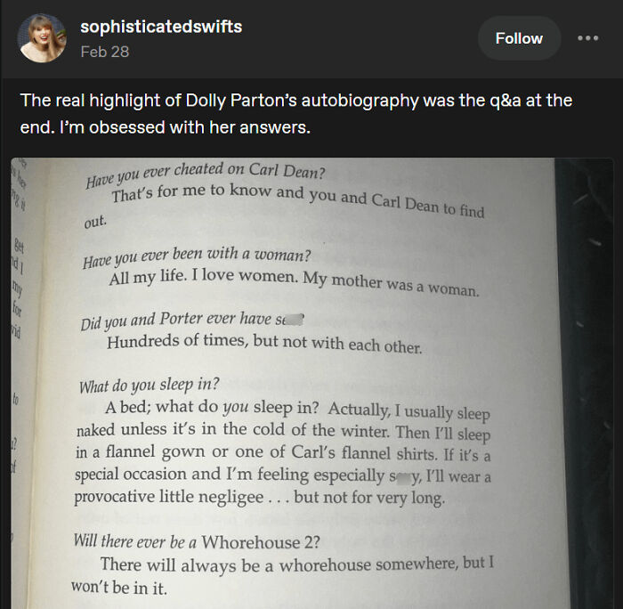 Dolly Parton's autobiography Q&A excerpt with personal and provocative answers