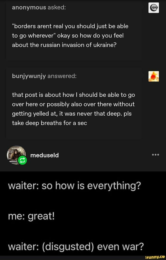 Tumblr anonymous asks about borders with a humorous reply