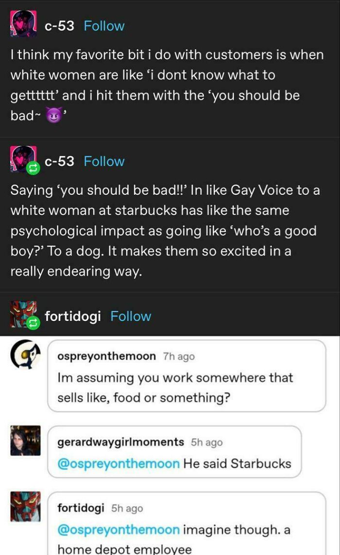 Tumblr conversation about using playful phrases with customers at Starbucks