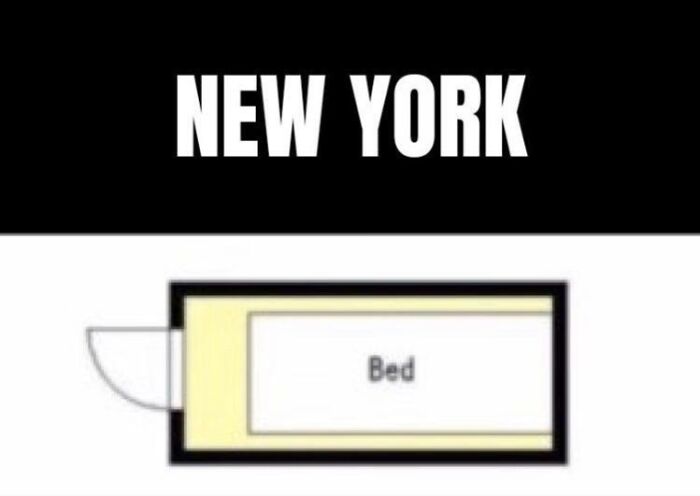 Simple tiny New York apartment floor plan with just a bed showing small living space