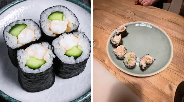Homemade sushi rolls poorly made and falling apart