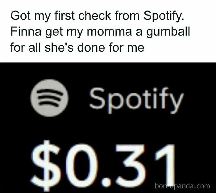 A screenshot showing a tiny Spotify payout, ideal for hilariously ridiculous memes