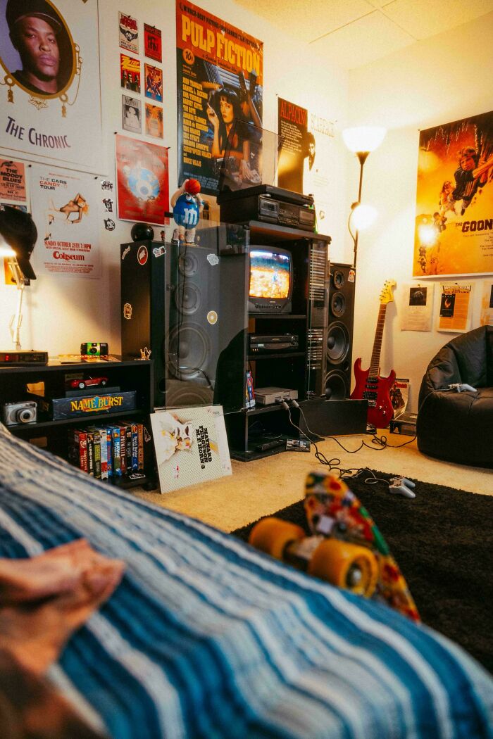 A teenage bedroom filled with nostalgic memorabilia from the '90s
