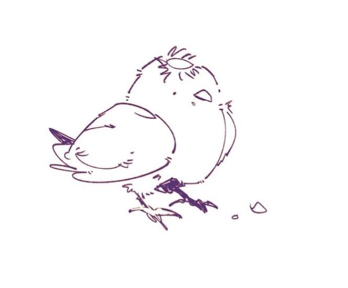 Bird With Bald Spot Eating Crumbs On A Cafe Patio