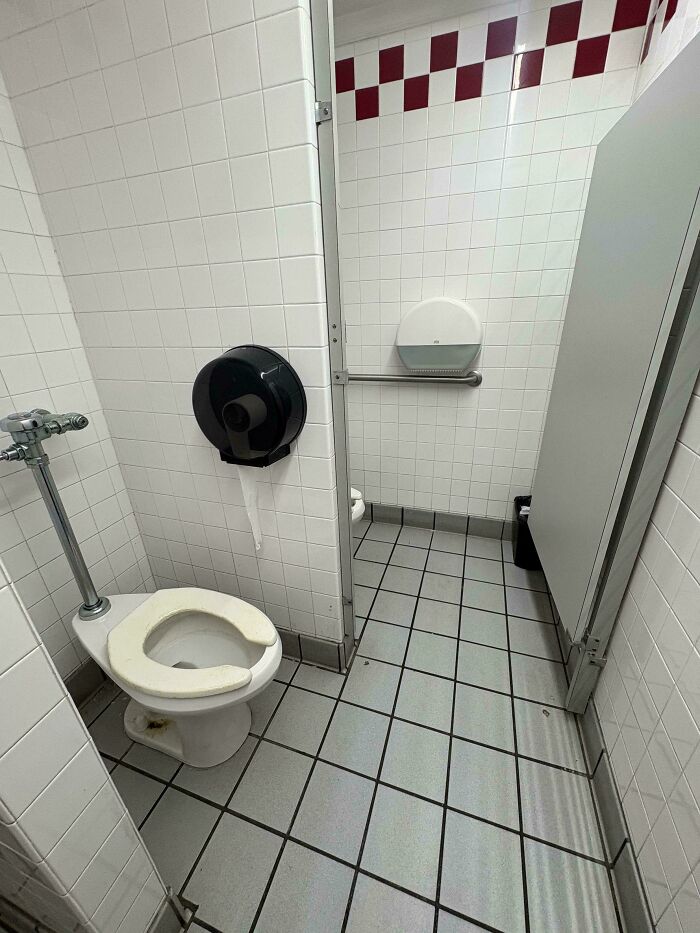 Only One Toilet With A Door In Woman’s Restroom