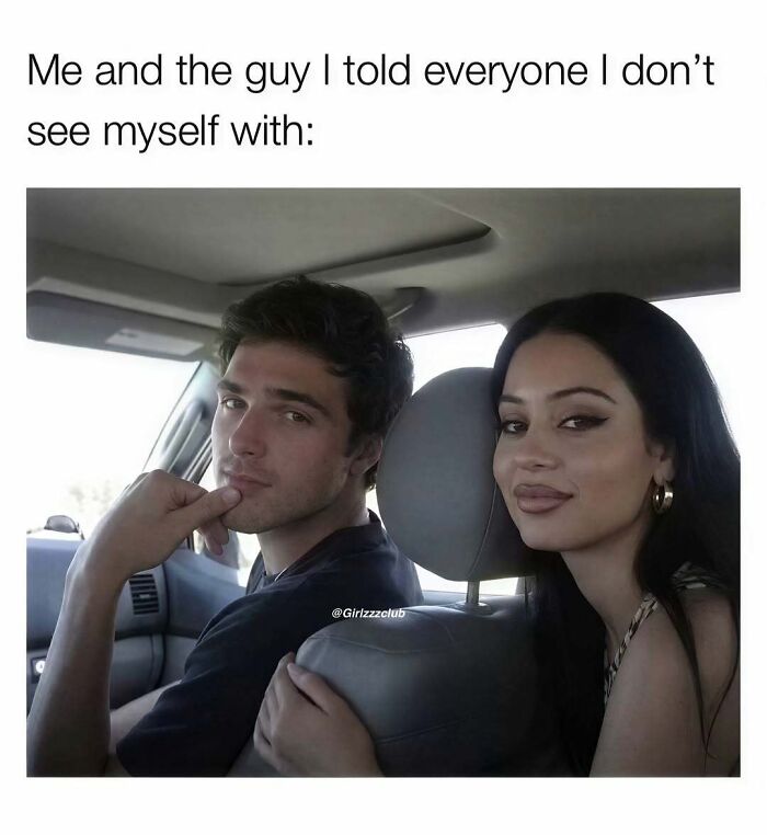 Funny memes about being a woman showing a couple sitting inside a car