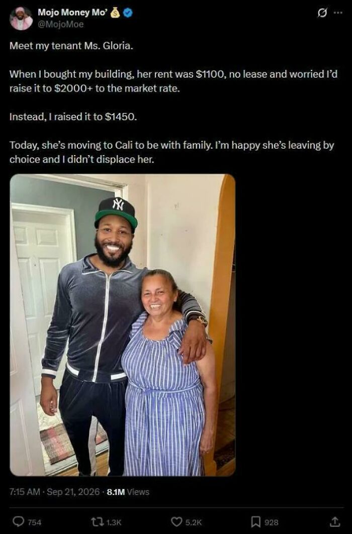 A social media post where terrible landlords brag about raising a tenant's rent