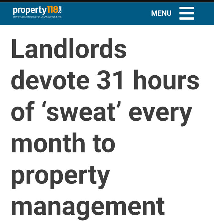Headline claiming terrible landlords devote 31 hours of sweat monthly to property management.