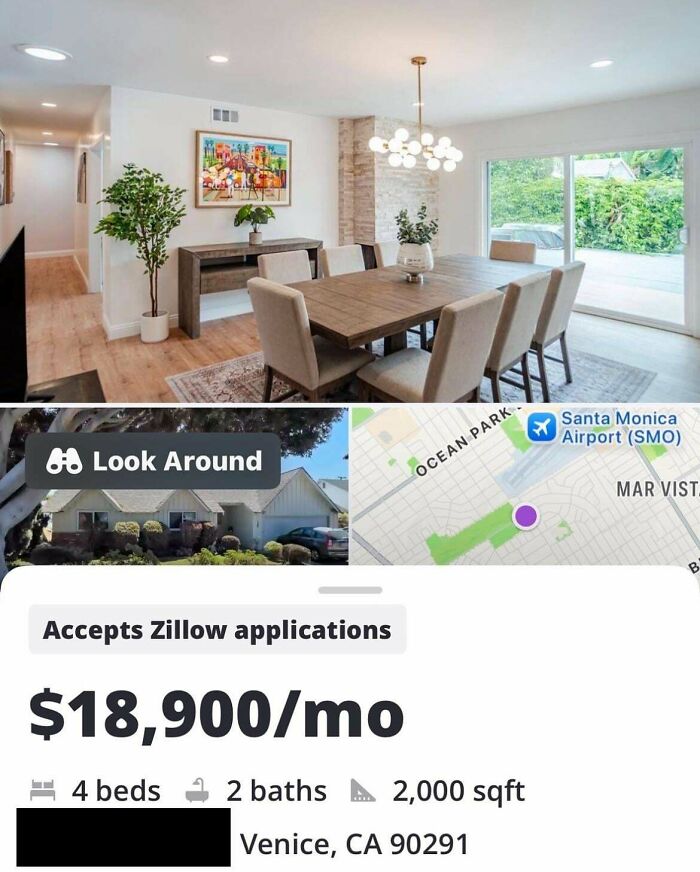 Zillow rental listing in Venice CA showing high rent, an example of terrible landlords pricing.
