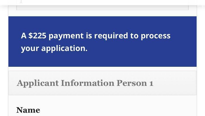 An online rental application showing a high application fee, showcasing how landlords can be terrible