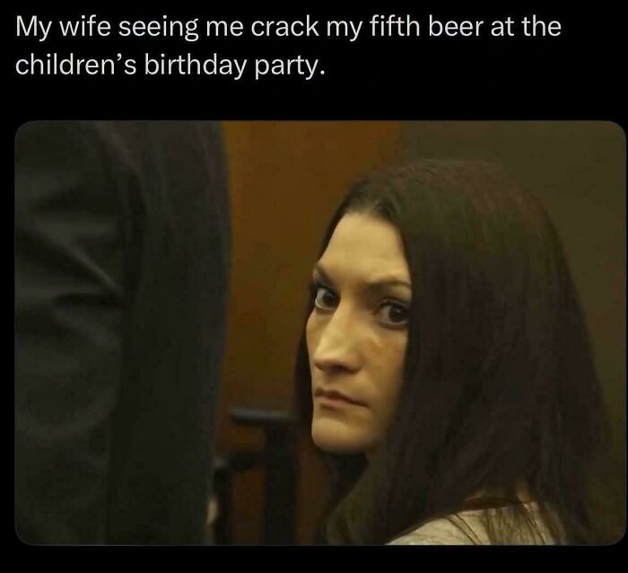 Funny memes showcasing a woman giving a suspicious, side-eye look at a children's party