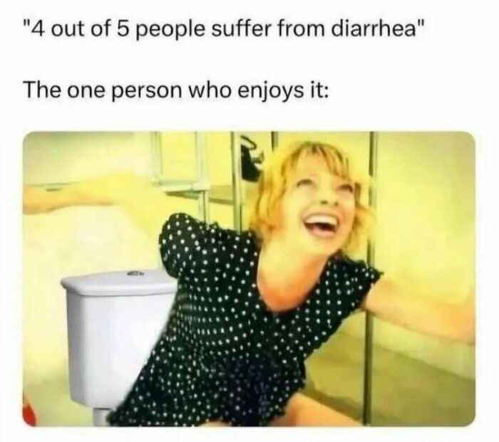 Funny memes about a person happily using the bathroom with text overhead.