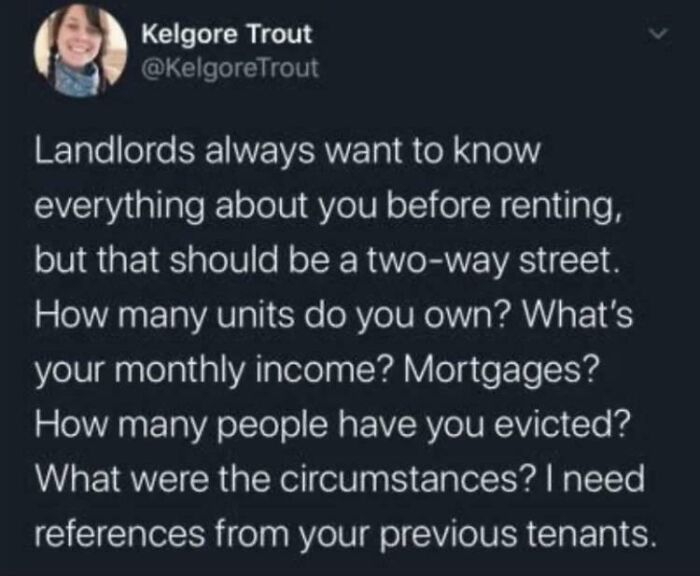 A tweet arguing that renters should get references from landlords to avoid terrible ones