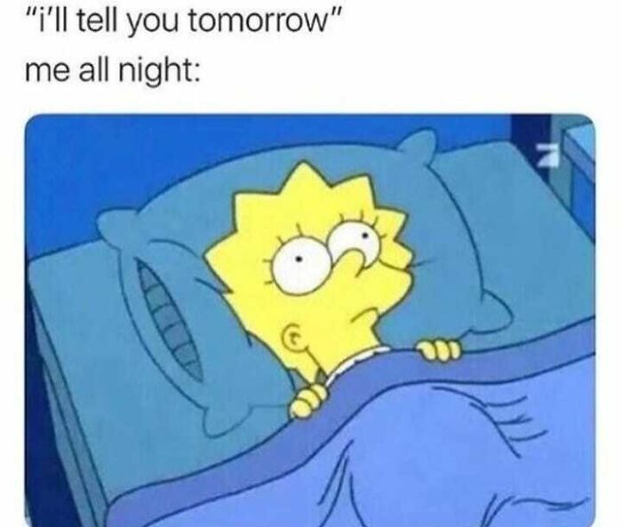 Relatable memes for introverts with Lisa Simpson lying wide awake in bed staring at the ceiling