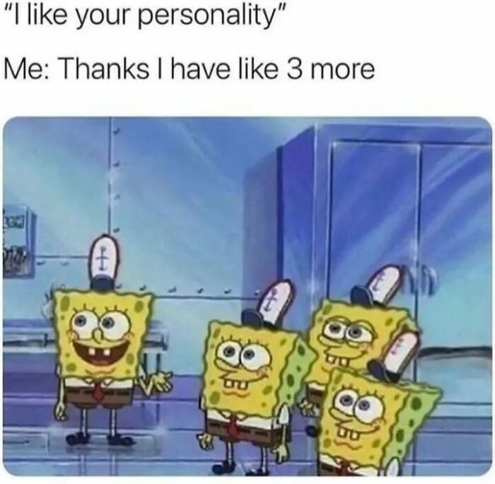 SpongeBob showing multiple versions of himself, memes for introverts